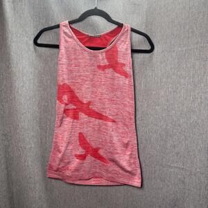 Oiselle Women's S - Flyte Tank Top‎ Red Pink Racerback Bird Print Fly Running
